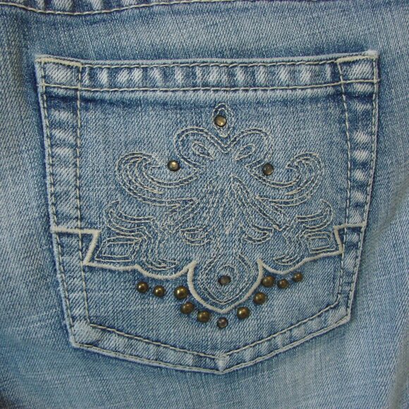 Vintage Y2K Esprit Denim Cropped Jeans Mid Rise Wide Leg Embroidered Studs 10 - Picture 12 of 15